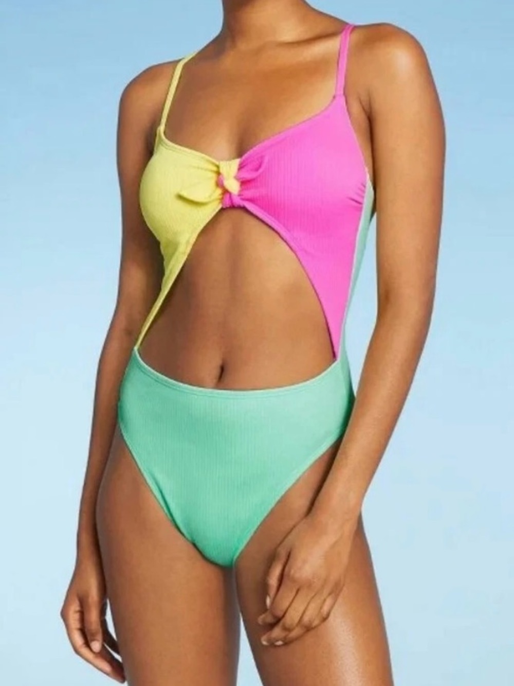 Cut out Colorblock One Piece Swimsuit in Mint, Pink & Yellow Size S NWOT